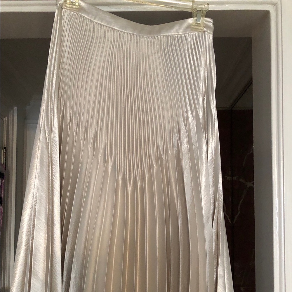 Reiss metallic silver midi pleats skirt